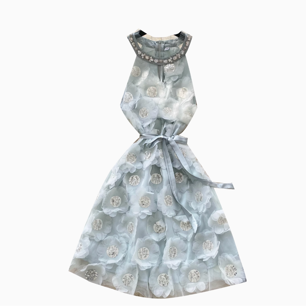 Premium Beaded Embroidery Halter Dress
