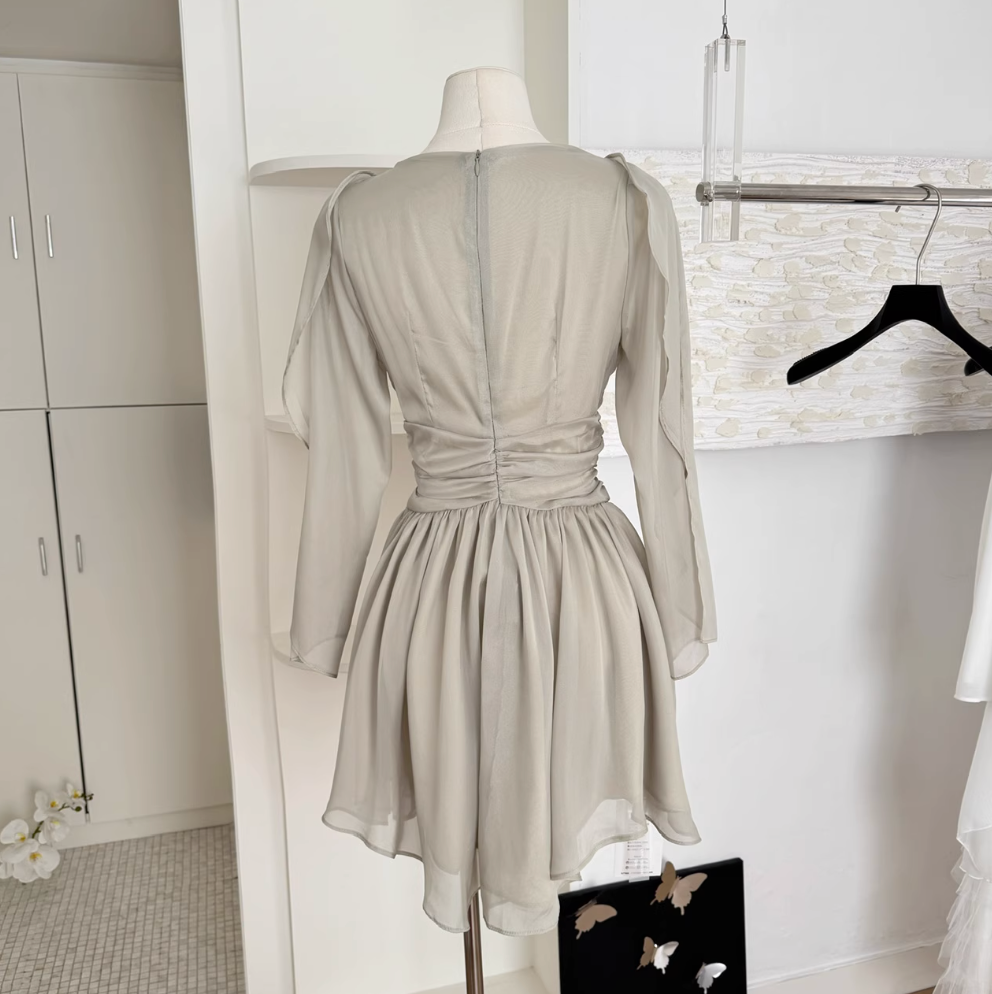 Beaded V-neck Fairy Chiffon Dress