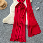 Red Split Party Dress with Ribbon