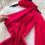 Red Split Party Dress with Ribbon