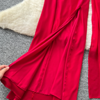 Red Split Party Dress with Ribbon