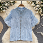 Courtly Puffy Sleeve Crochet Shirt