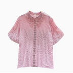 Courtly Puffy Sleeve Crochet Shirt