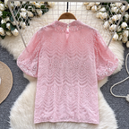 Courtly Puffy Sleeve Crochet Shirt