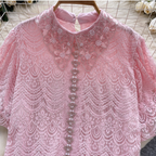 Courtly Puffy Sleeve Crochet Shirt