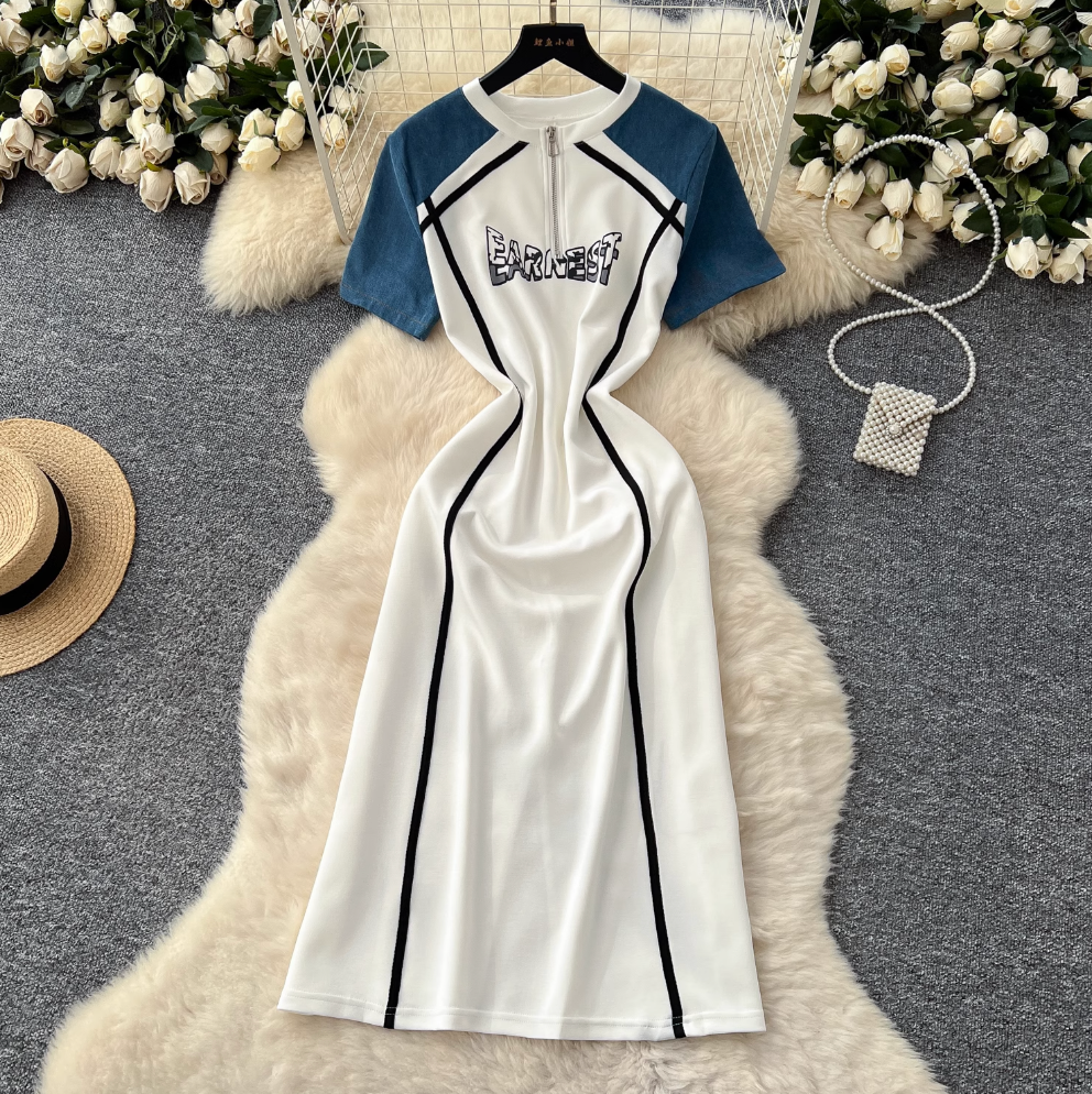 Vintage Monogrammed Denim Patchwork Dress