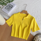 Vintage Lapeled Zipped Short Knitwear