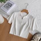 Vintage Lapeled Zipped Short Knitwear
