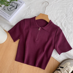 Vintage Lapeled Zipped Short Knitwear