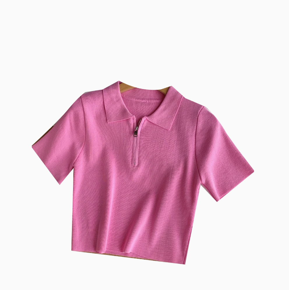 Vintage Lapeled Zipped Short Knitwear
