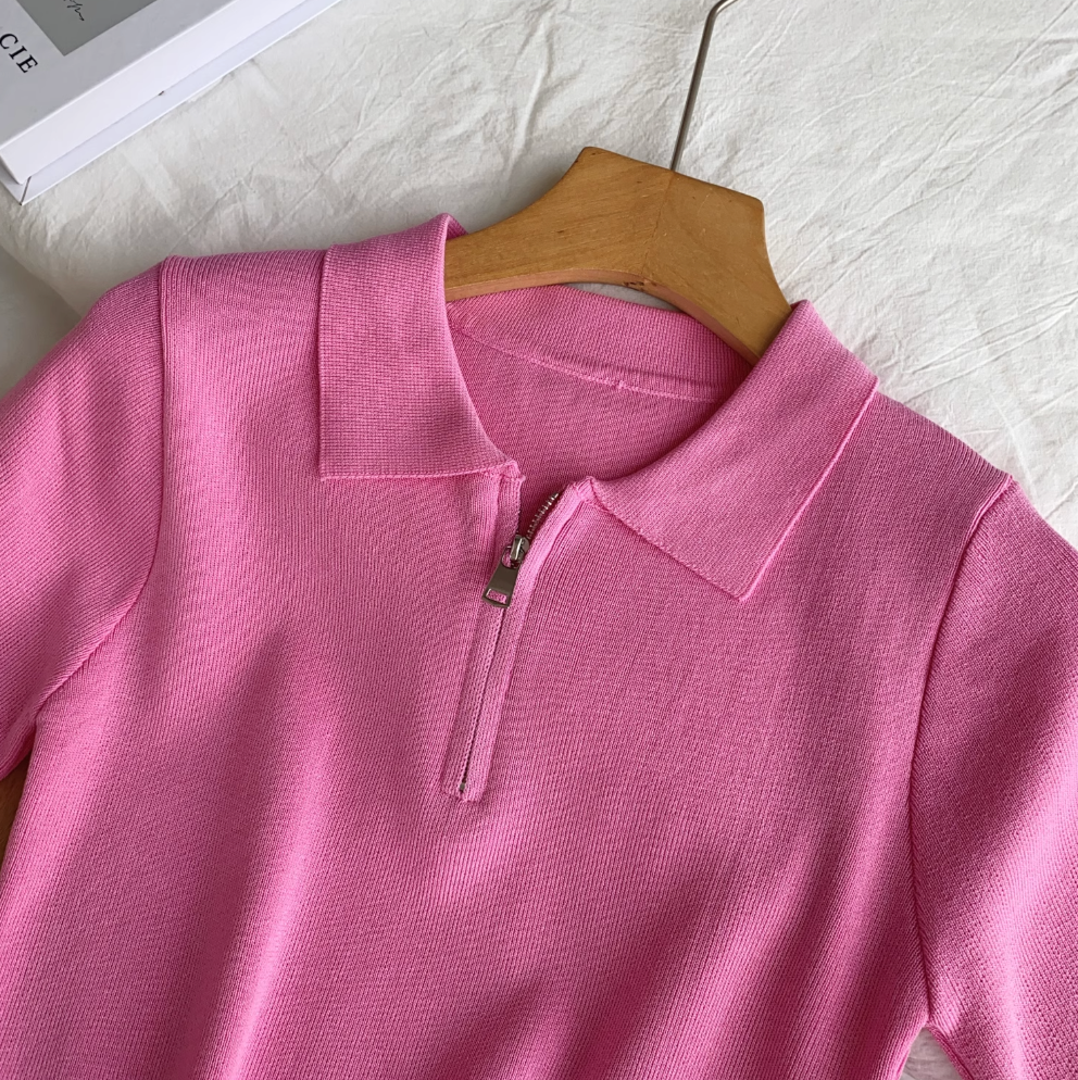 Vintage Lapeled Zipped Short Knitwear