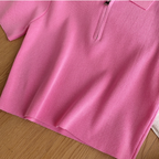 Vintage Lapeled Zipped Short Knitwear