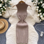Turtleneck Slim-fit Beaded Knit Dress