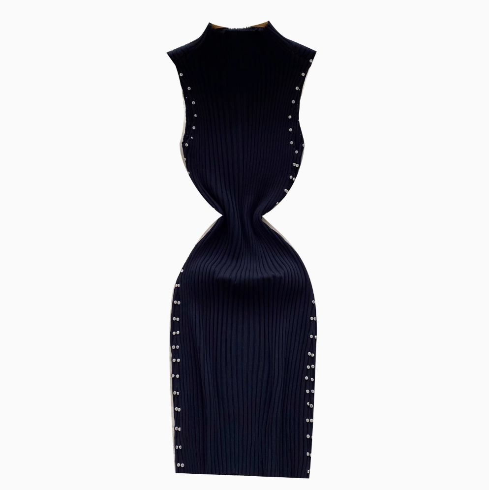Turtleneck Slim-fit Beaded Knit Dress