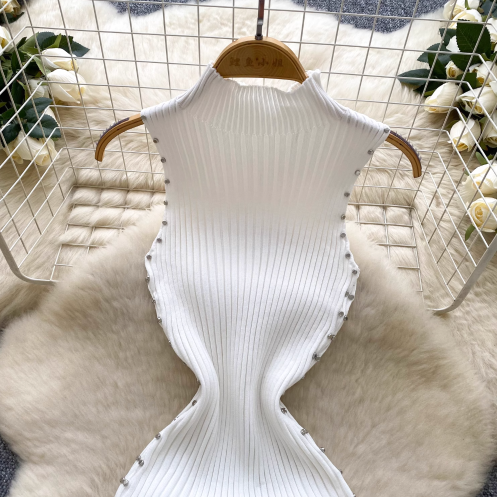 Turtleneck Slim-fit Beaded Knit Dress