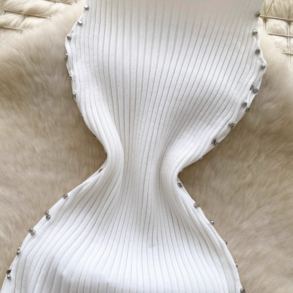 Turtleneck Slim-fit Beaded Knit Dress