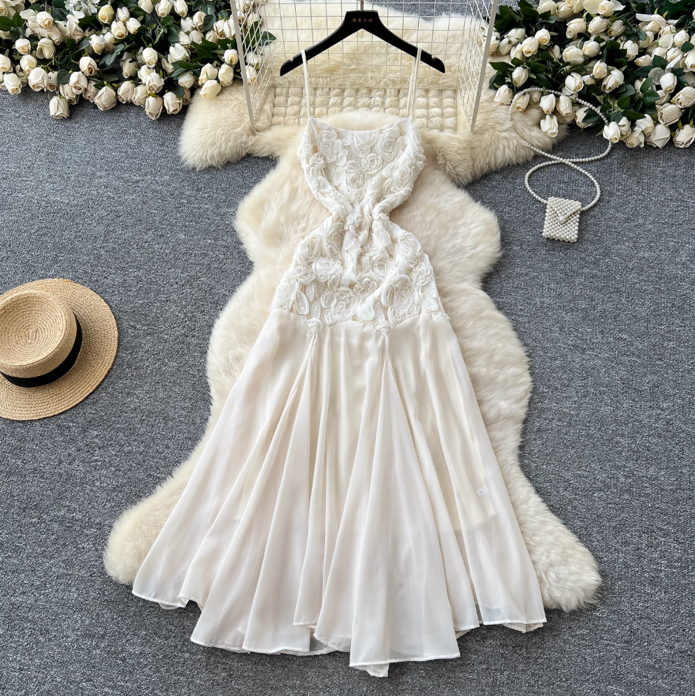 3D Flower Apricot Fishtail Slip Dress