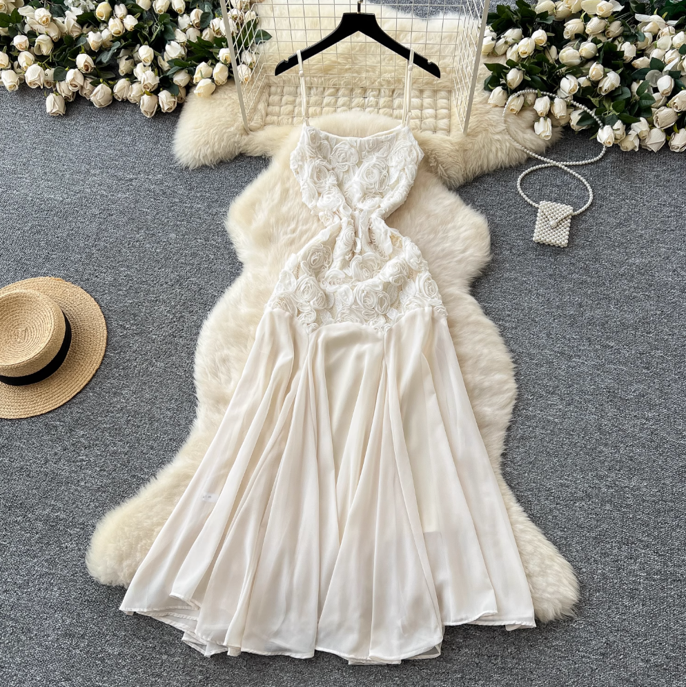 3D Flower Apricot Fishtail Slip Dress
