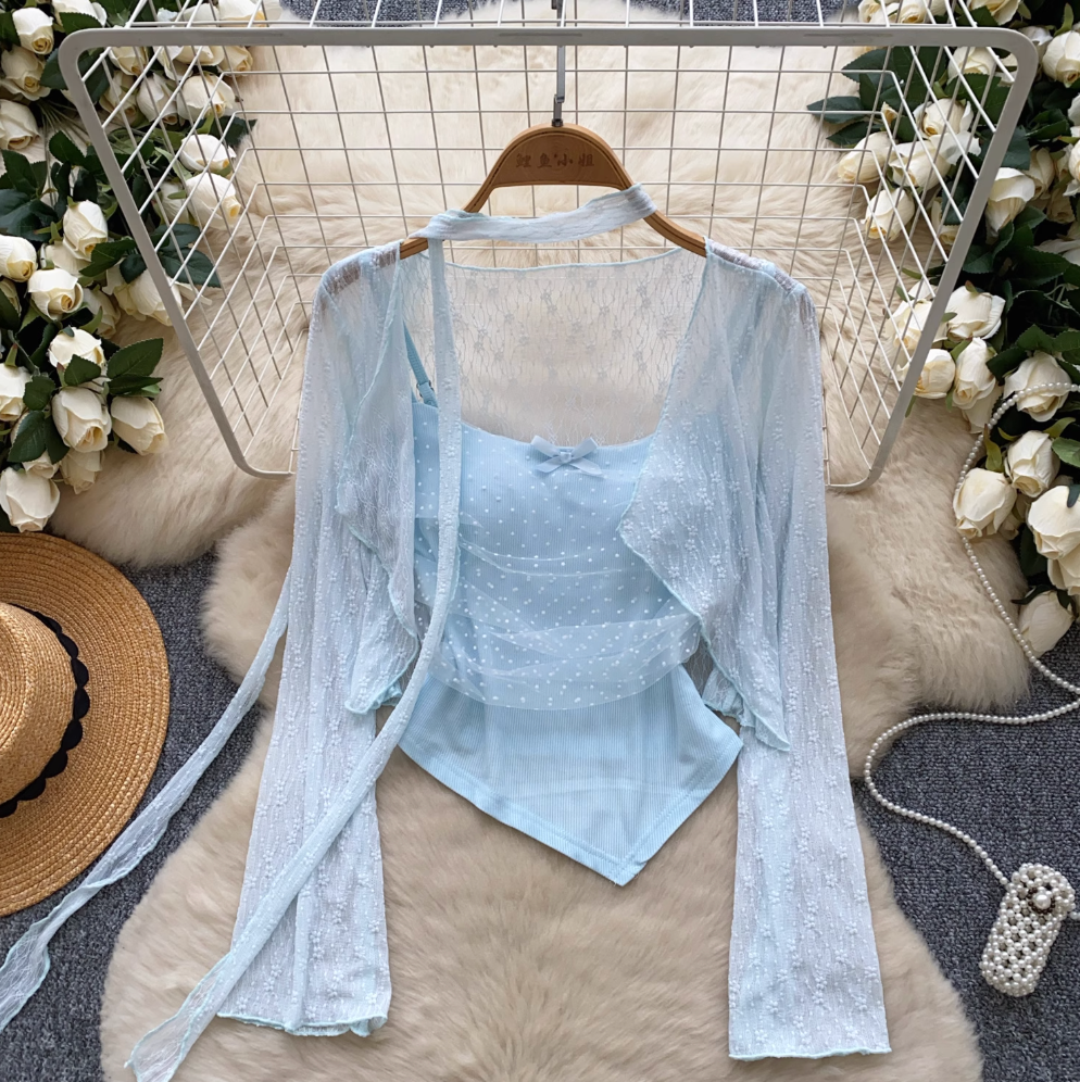 Lace Patchwork Camisole & Cardigan 2Pcs
