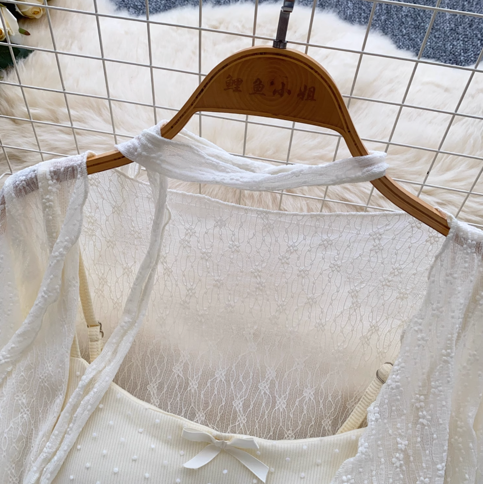 Lace Patchwork Camisole & Cardigan 2Pcs