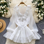Fairy V-neck 3D Flower Chiffon Dress
