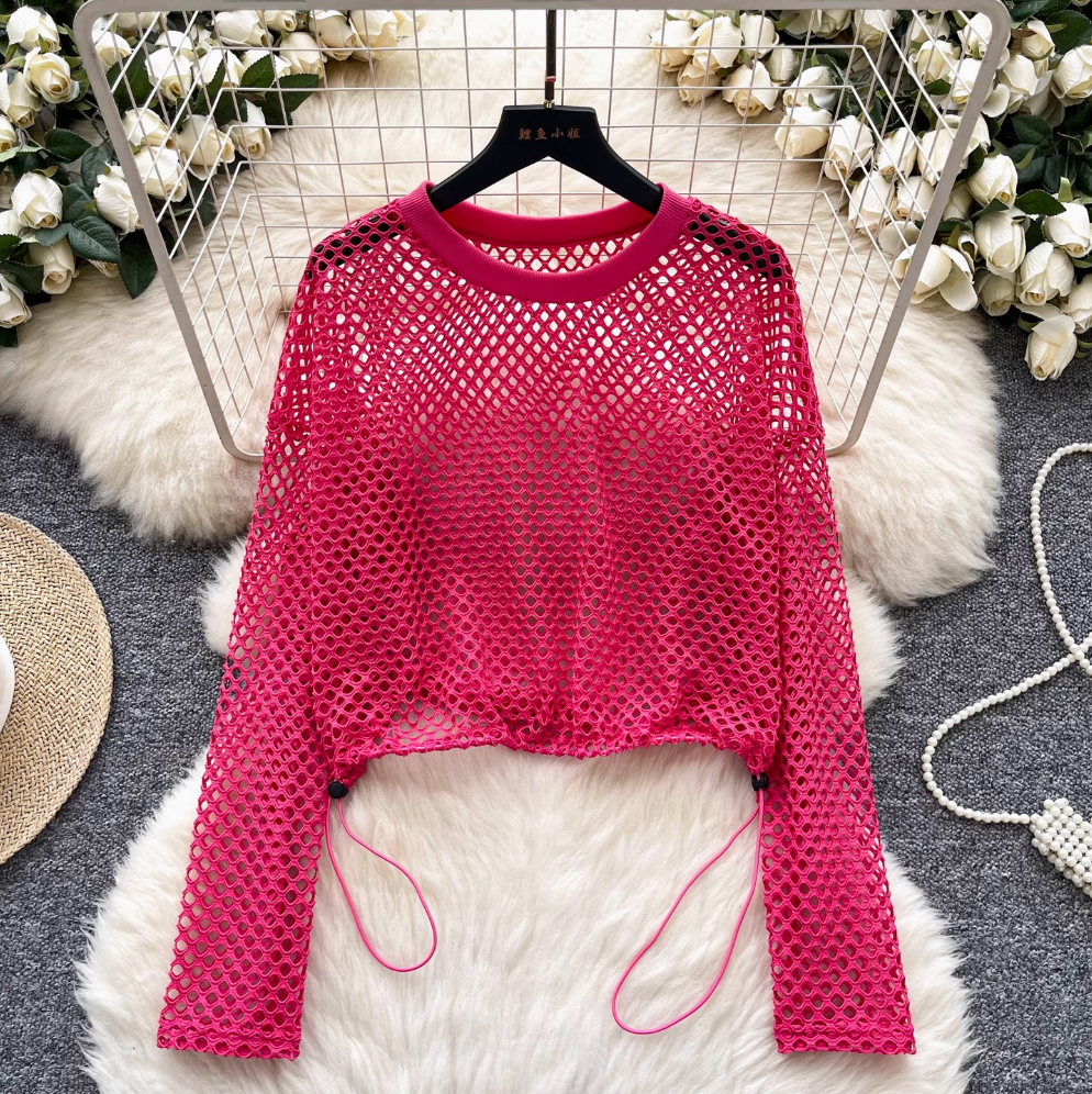 Niche Hollowed Net Drawstring Top