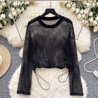 Niche Hollowed Net Drawstring Top