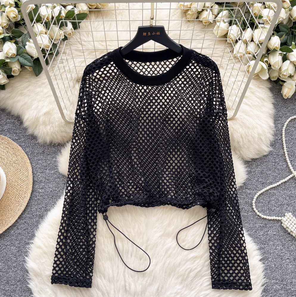 Niche Hollowed Net Drawstring Top