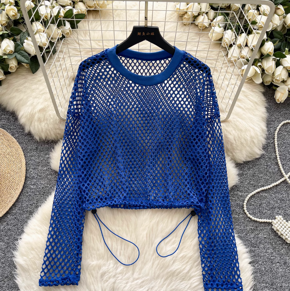 Niche Hollowed Net Drawstring Top