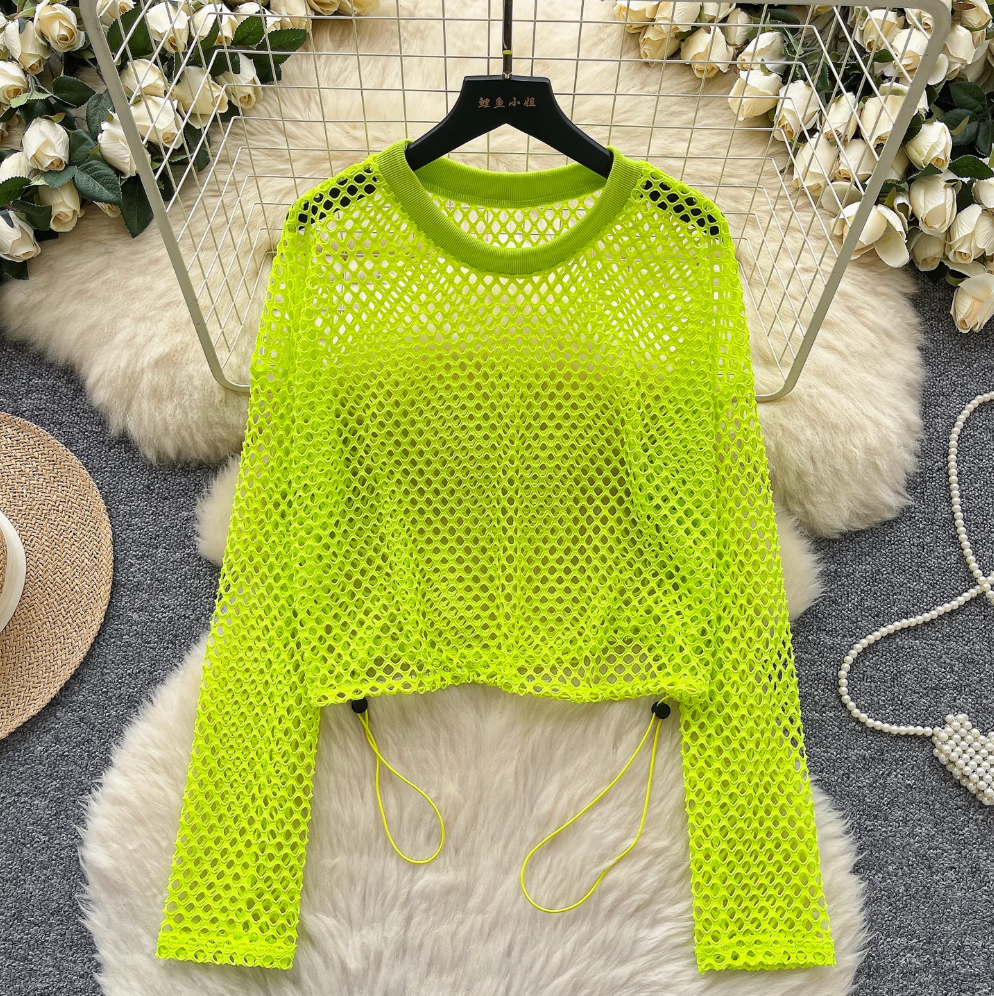 Niche Hollowed Net Drawstring Top