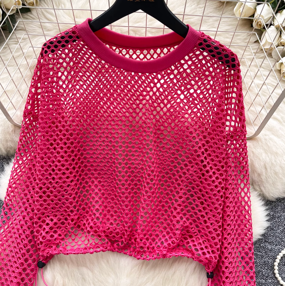 Niche Hollowed Net Drawstring Top