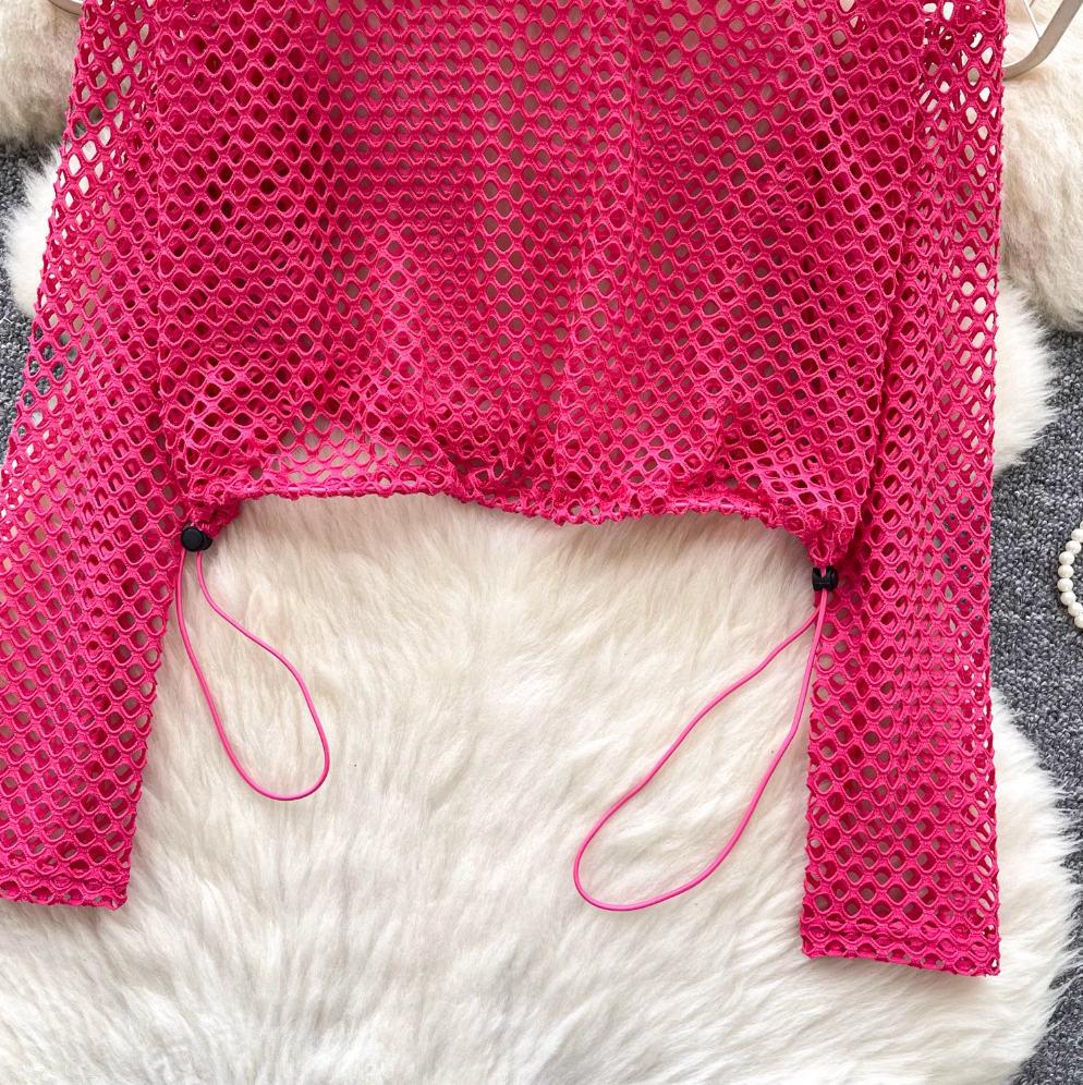 Niche Hollowed Net Drawstring Top