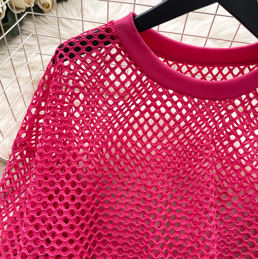 Niche Hollowed Net Drawstring Top