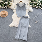 Patchwork Knitwear & Drawstring Skirt 2Pcs