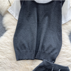 Patchwork Knitwear & Drawstring Skirt 2Pcs