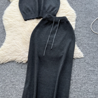 Patchwork Knitwear & Drawstring Skirt 2Pcs