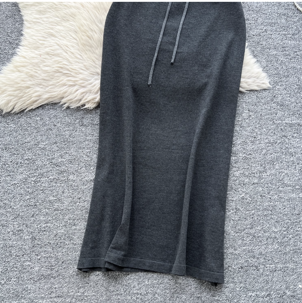 Patchwork Knitwear & Drawstring Skirt 2Pcs