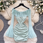 Cutie Off-shoulder Hollowed Pleated Dress