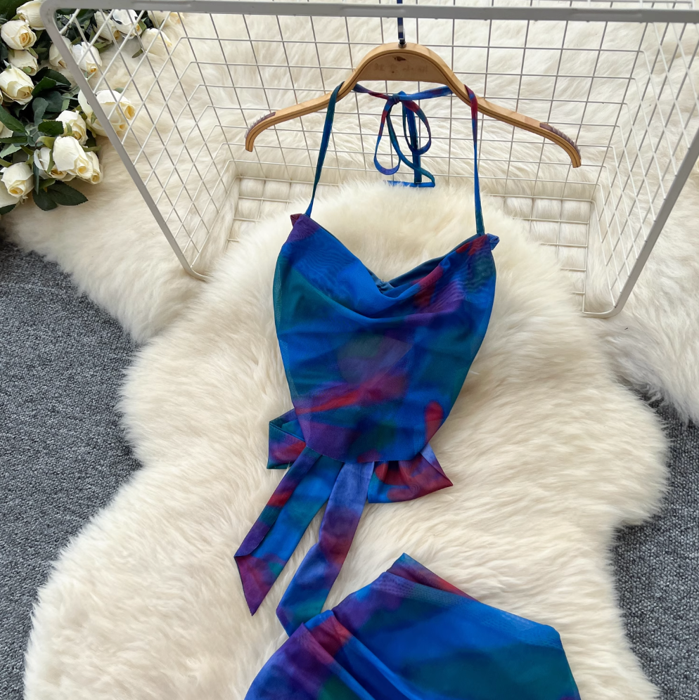 Tie-dye Halter Camisole & Skirt 2Pcs