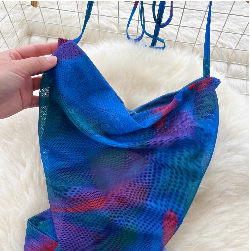 Tie-dye Halter Camisole & Skirt 2Pcs
