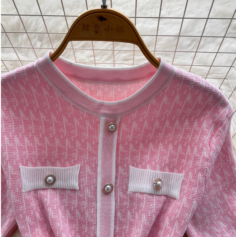 Pearl Button Slim-fit Sweater Dress