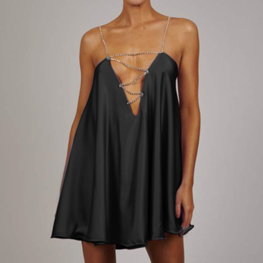 Deep V-neck Bead Chain Dress
