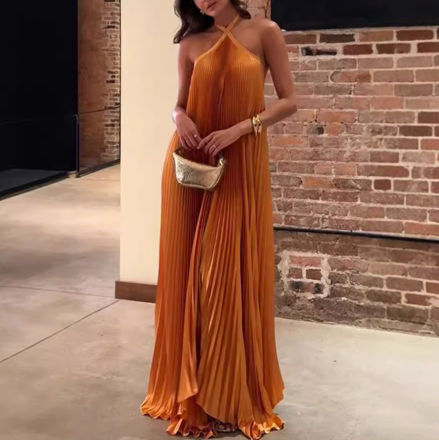 Backless Chocolate Color Halter Dress