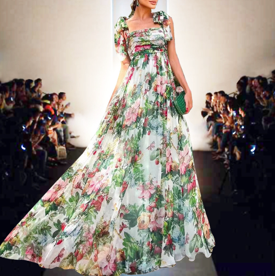 Colorful Floral Pleated Fairy Dress