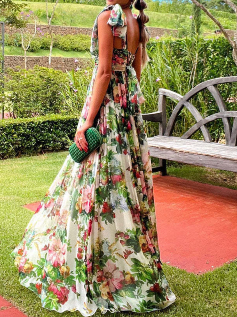 Colorful Floral Pleated Fairy Dress