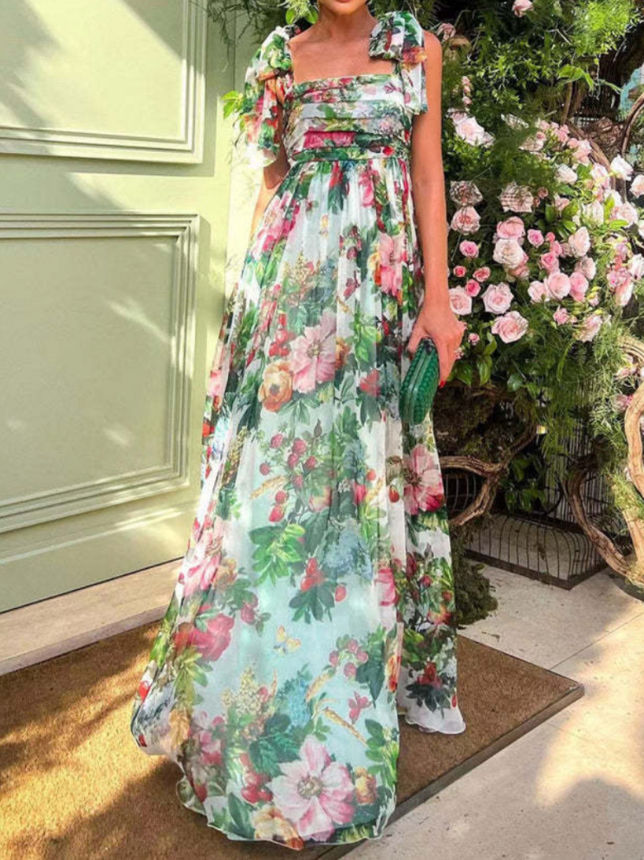 Colorful Floral Pleated Fairy Dress