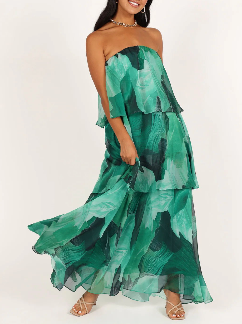 Triple Layered Printed Chiffon Dress