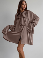 Courtly Solid Color Satin Shirt Dress