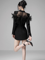 Lapeled Double-breasted Patchwork Suit Dress