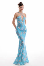 Sequin Halter Neck Butterfly Shape Maxi Dress